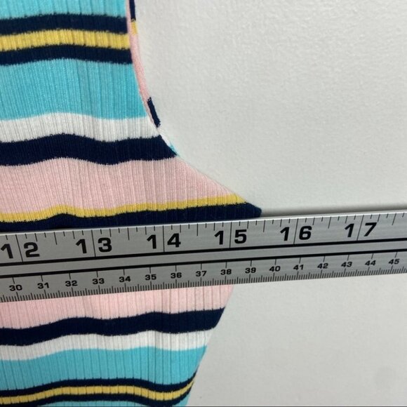 NEW Nordstrom AFRM Striped Bodysuit Double V Light Pastel Pink Blue Retro Medium - Picture 12 of 16